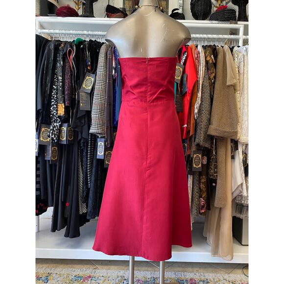 vintage 1990s red silk strapless dress a-line bow waist size small y2k gilmore - Picture 7 of 8
